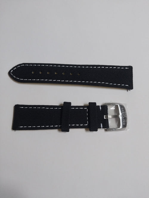 Breitling 22 mm black leather canvas strap with pin buckle