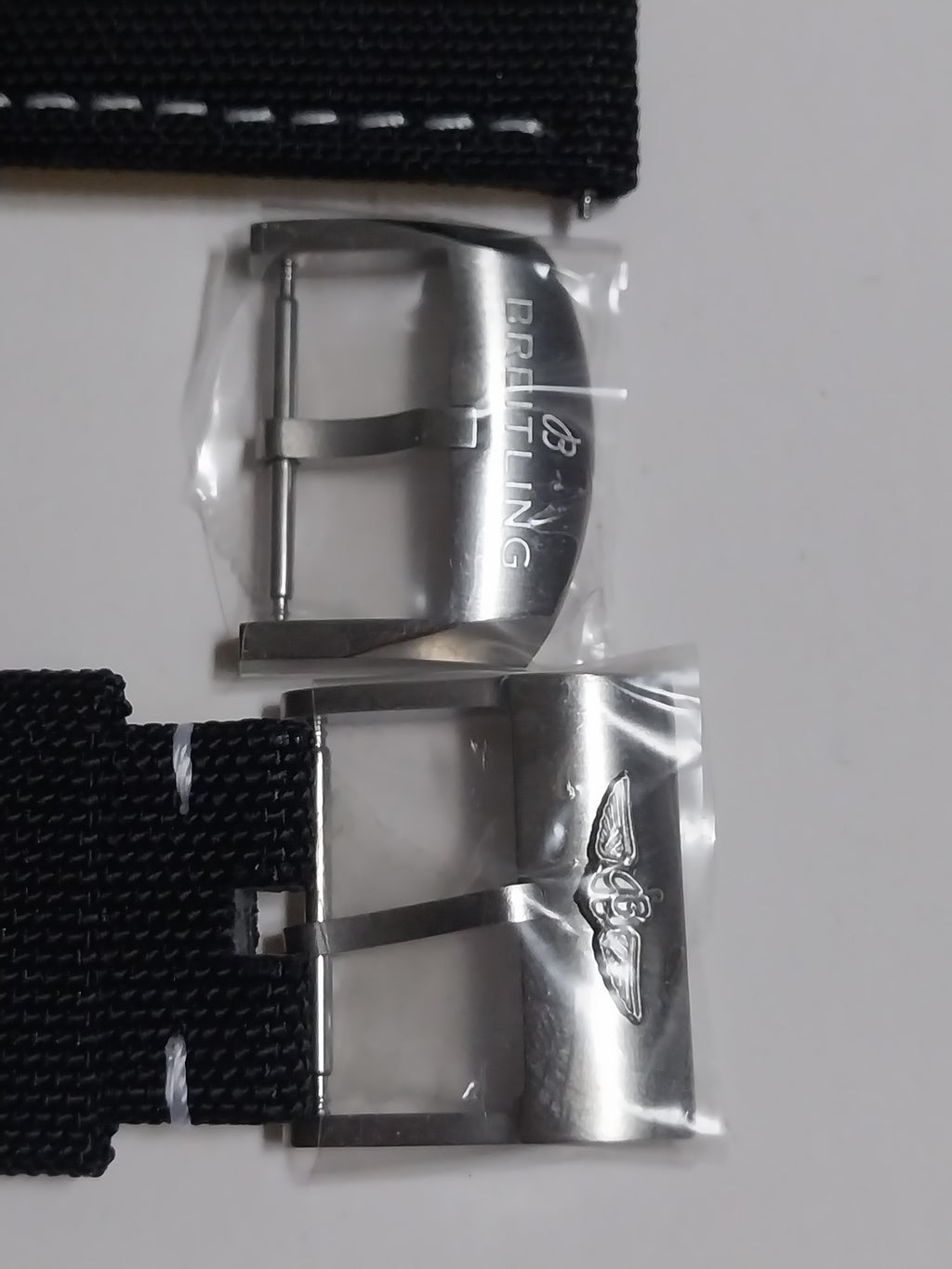 Breitling 22 mm black leather canvas strap with pin buckle
