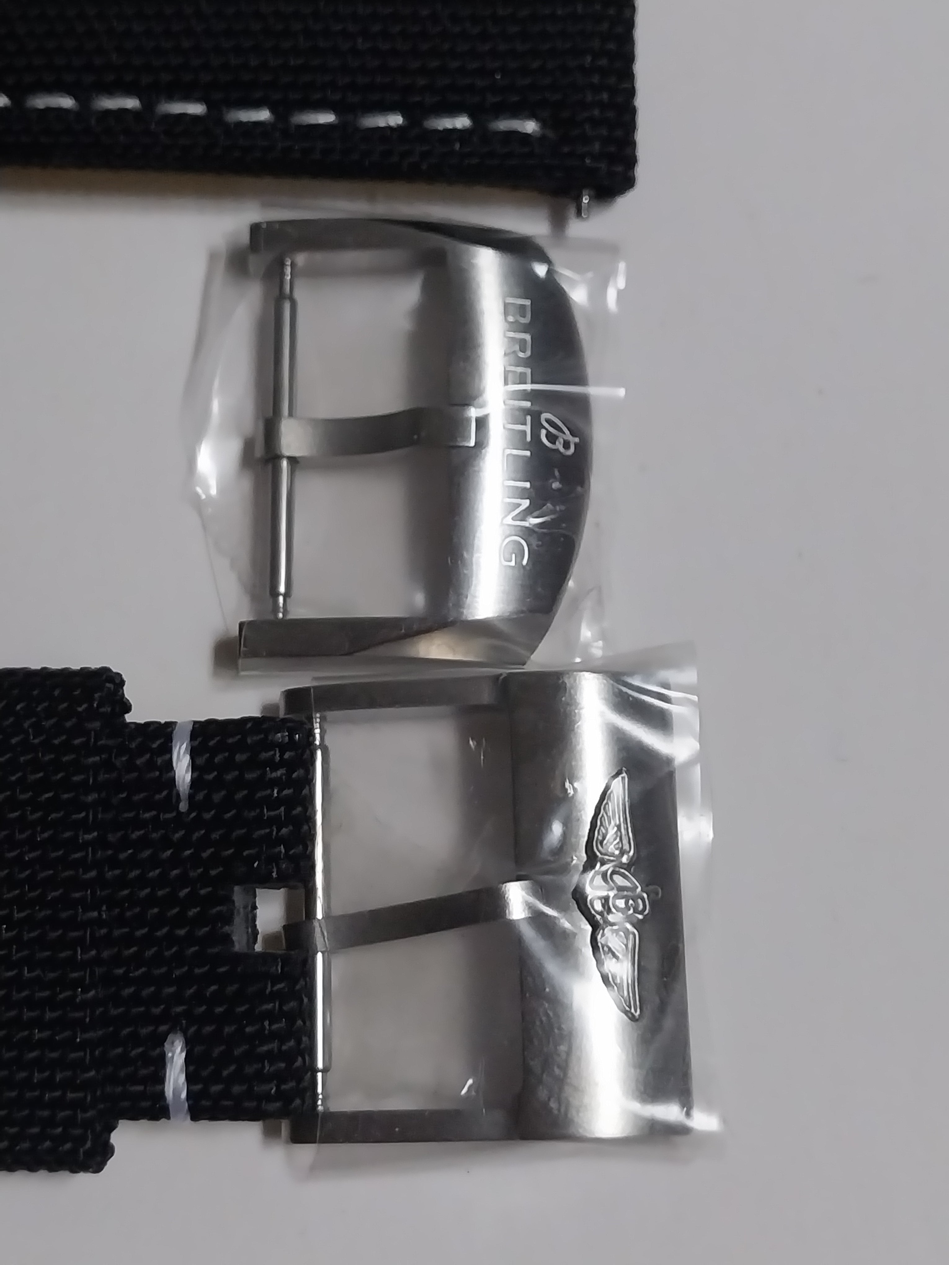 Breitling 22 mm black leather canvas strap with pin buckle
