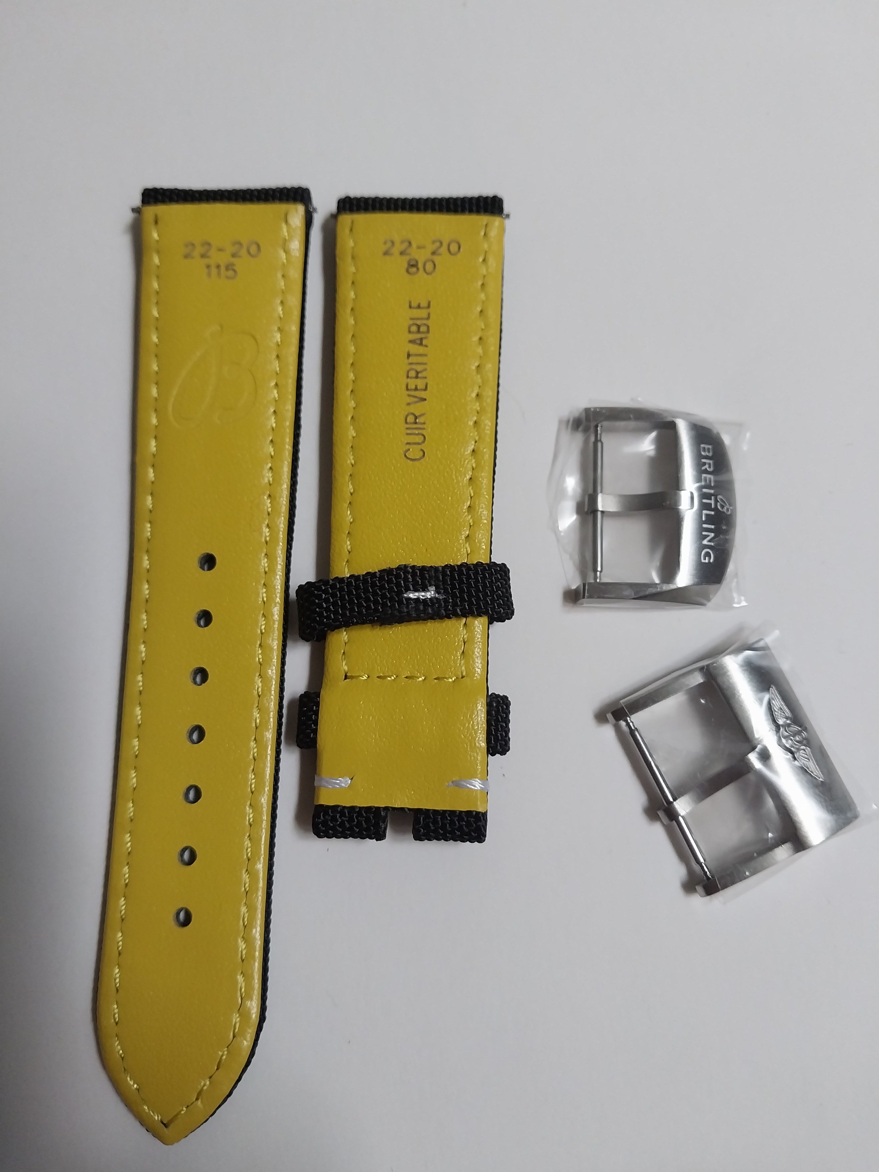 Breitling 22 mm black leather canvas strap with pin buckle