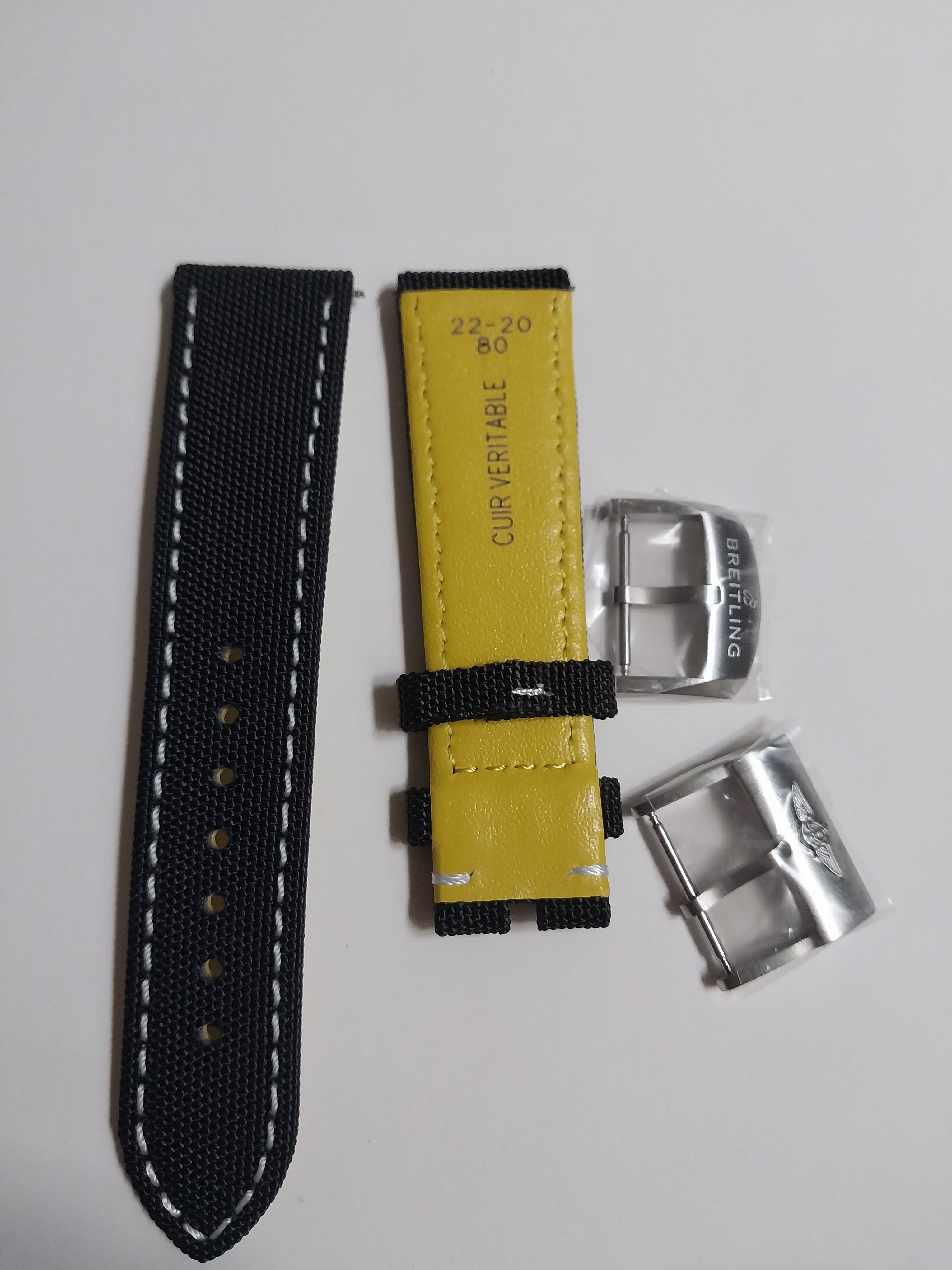 Breitling 22 mm black leather canvas strap with pin buckle