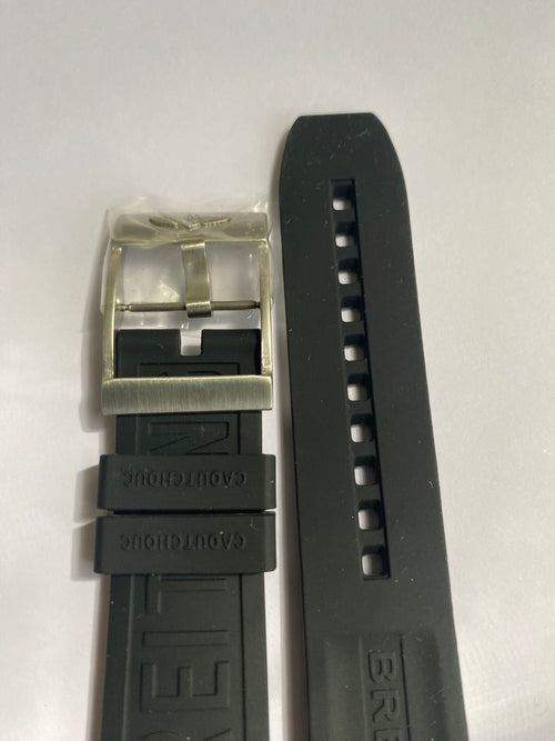 Breitling 22-20 mm black rubber strap with silver pin buckle 152S