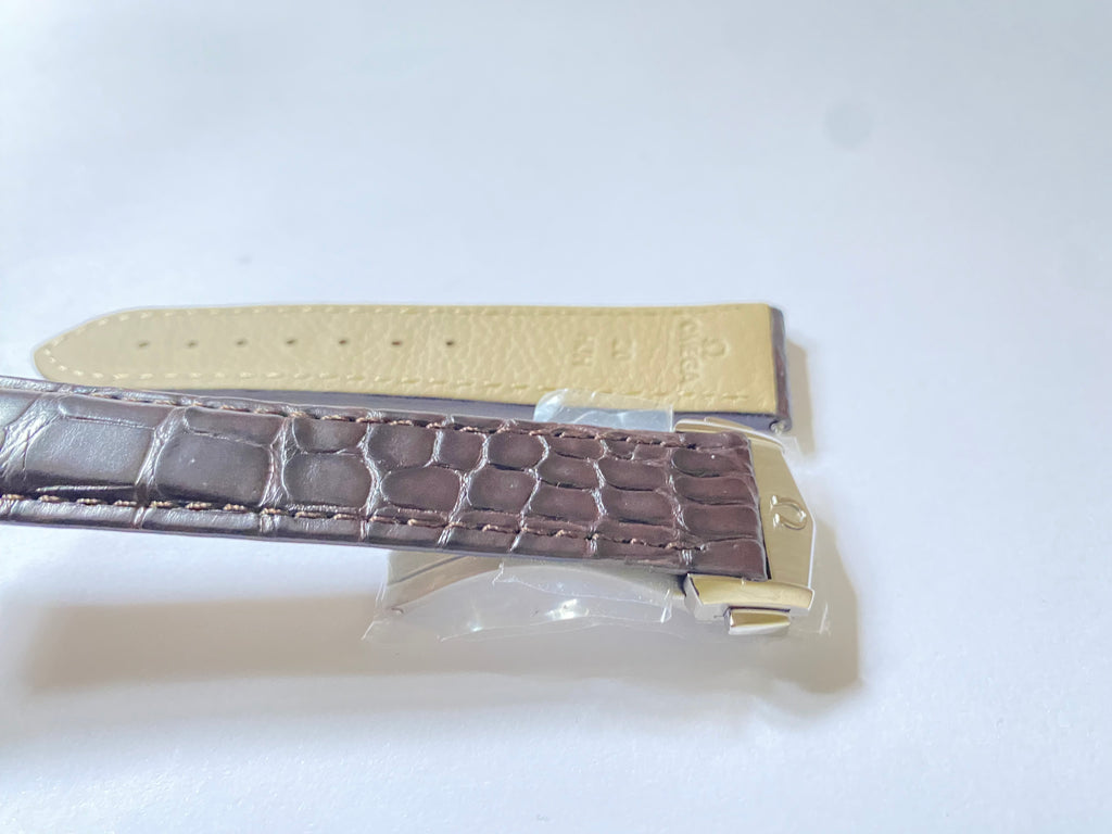 Omega 20mm Brown Alligator Leather Watch Strap with silver deployment buckle