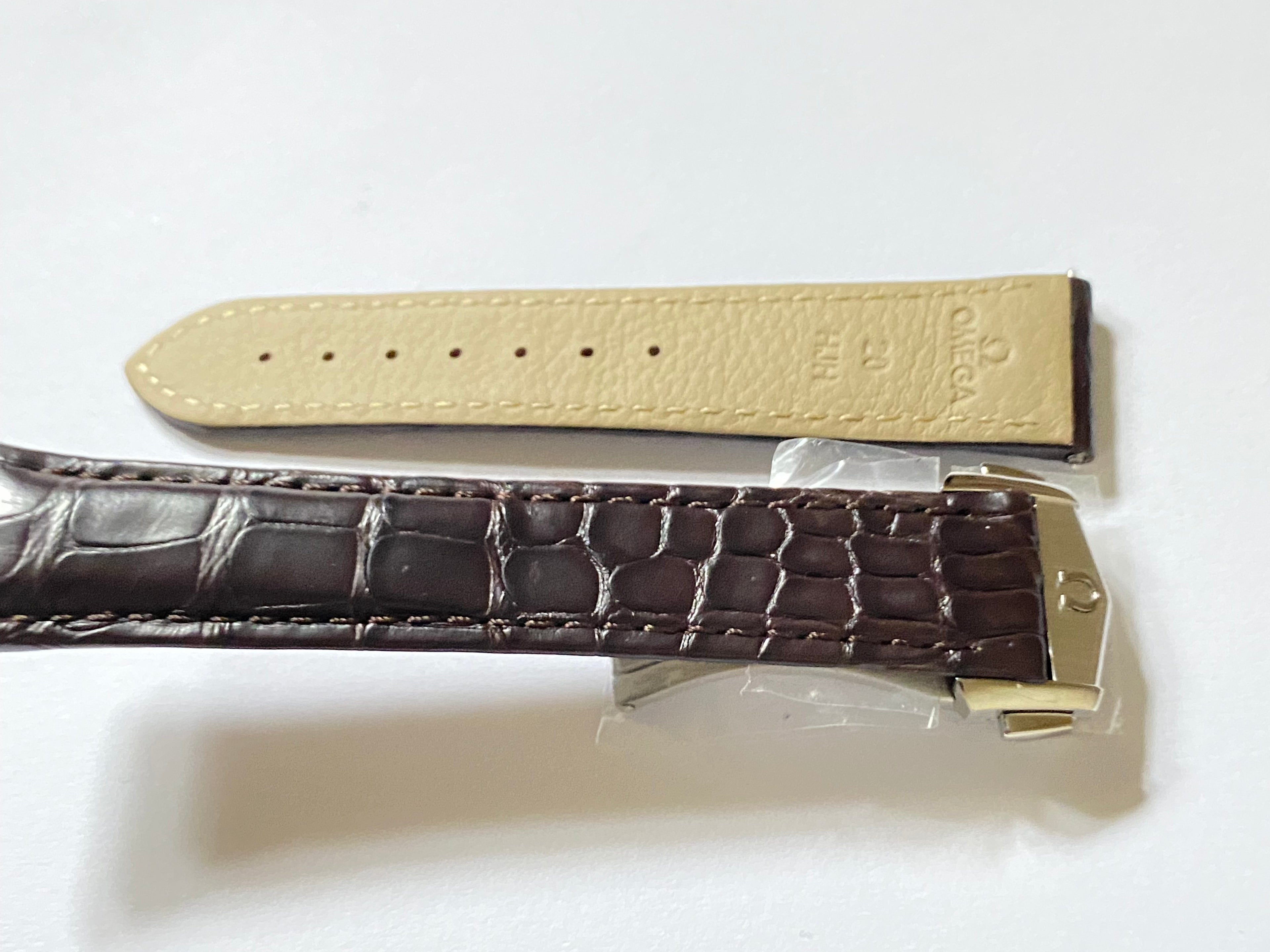 Omega 20mm Brown Alligator Leather Watch Strap with silver deployment buckle