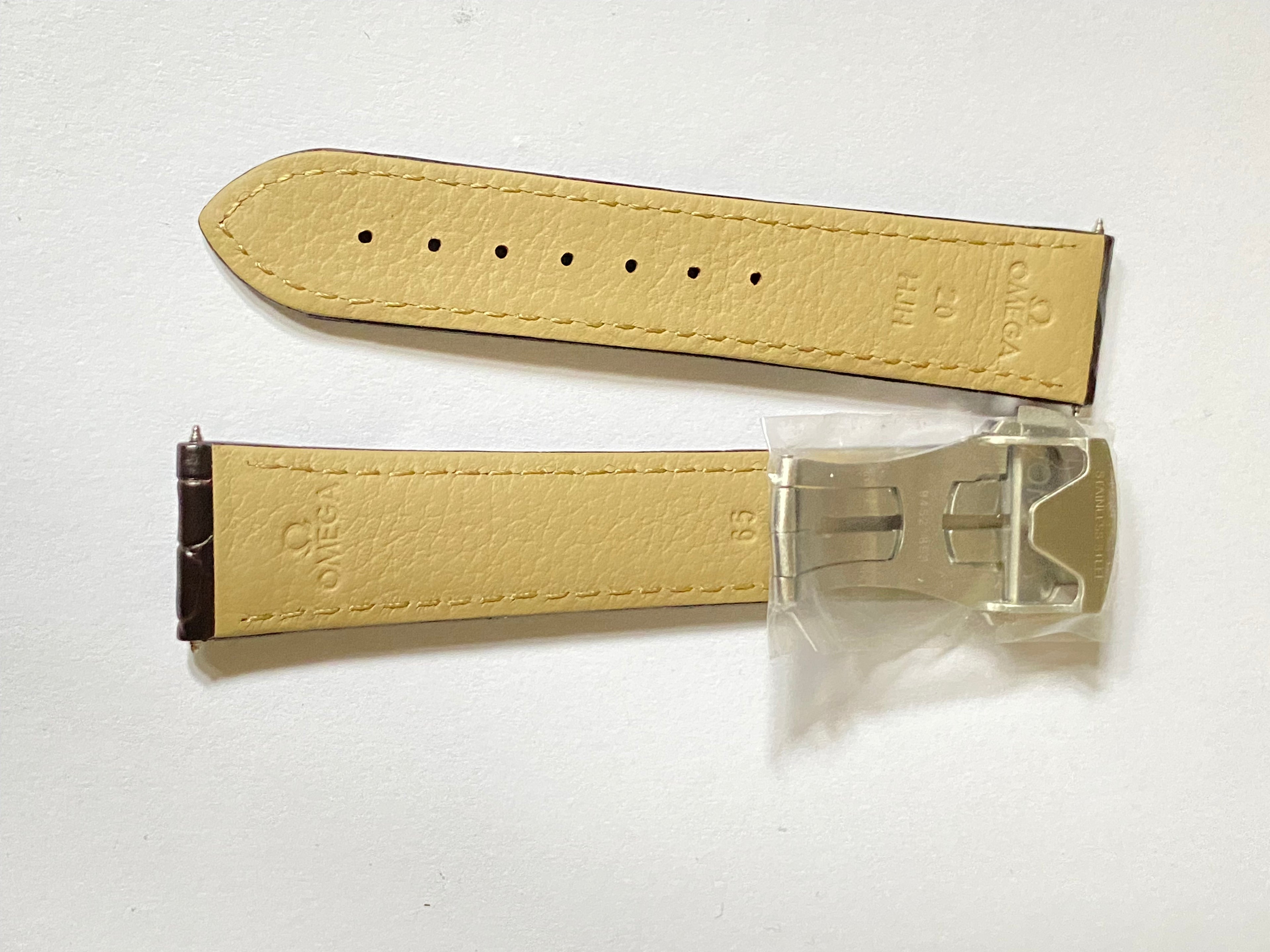 Omega 20mm Brown Alligator Leather Watch Strap with silver deployment buckle