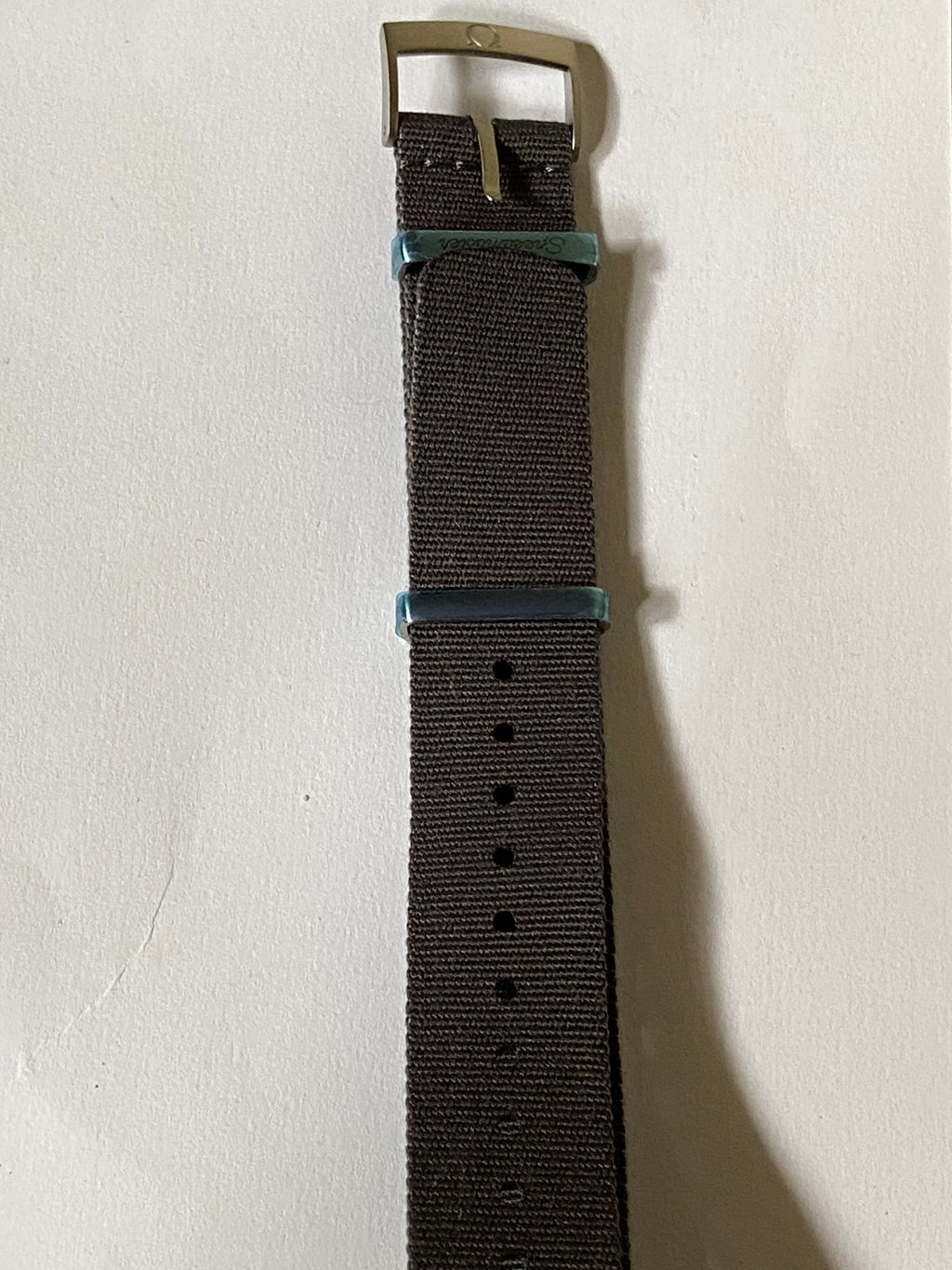 Omega original 22 mm grey nato strap with silver pin buckle  CVZ007575  025STZ007439