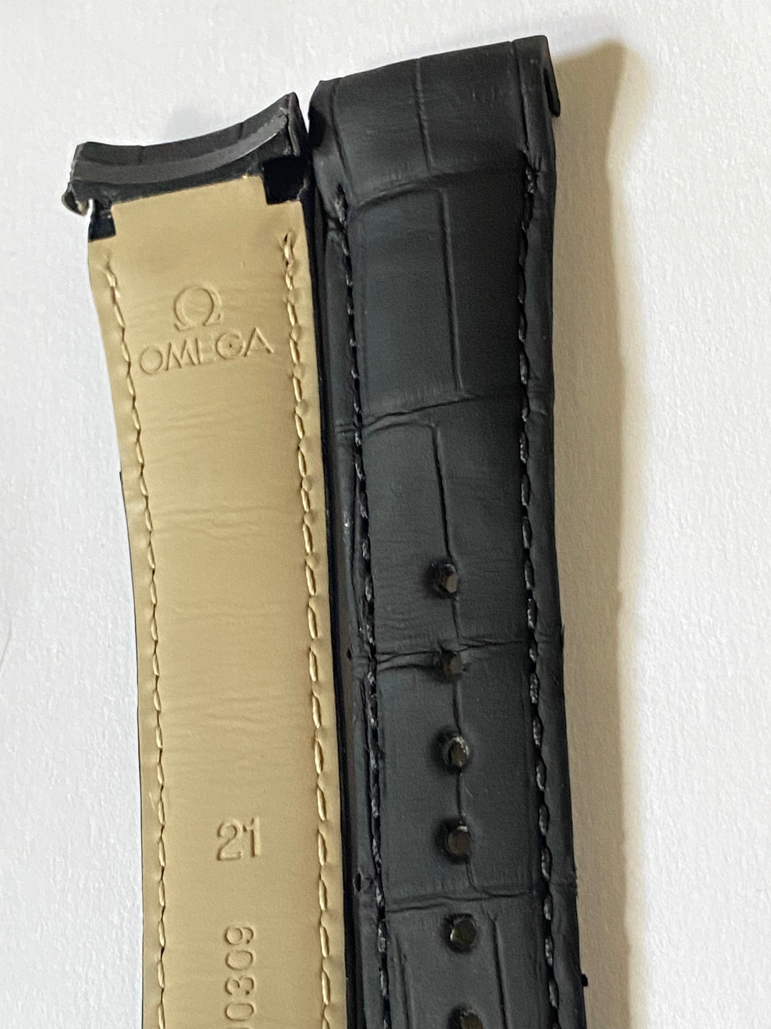 OEM Omega Seamaster Aqua Terra 21 mm black alligator Leather Strap 98000309
