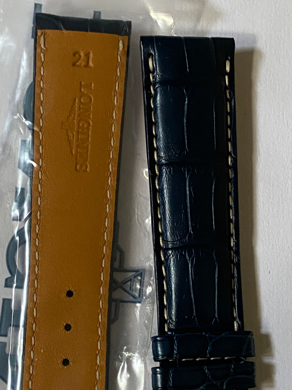 Longines Original Master Collection Moonphase 21 mm  Navy Blue Alligator XL Leather Strap with silver deployment buckle L682153045